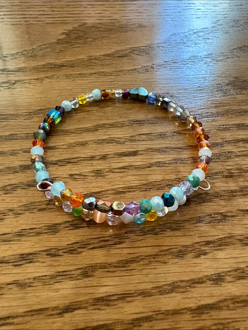 Hand Crafted Multicolor Beaded Heart Memory Wire Bracelet - Picture 3 of 8